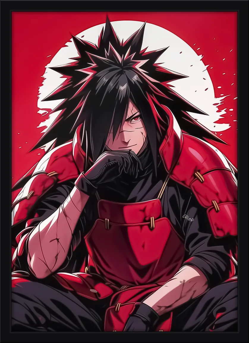 Quadro decorativo Madara Uchiha em pose contemplativa diante da lua branca
