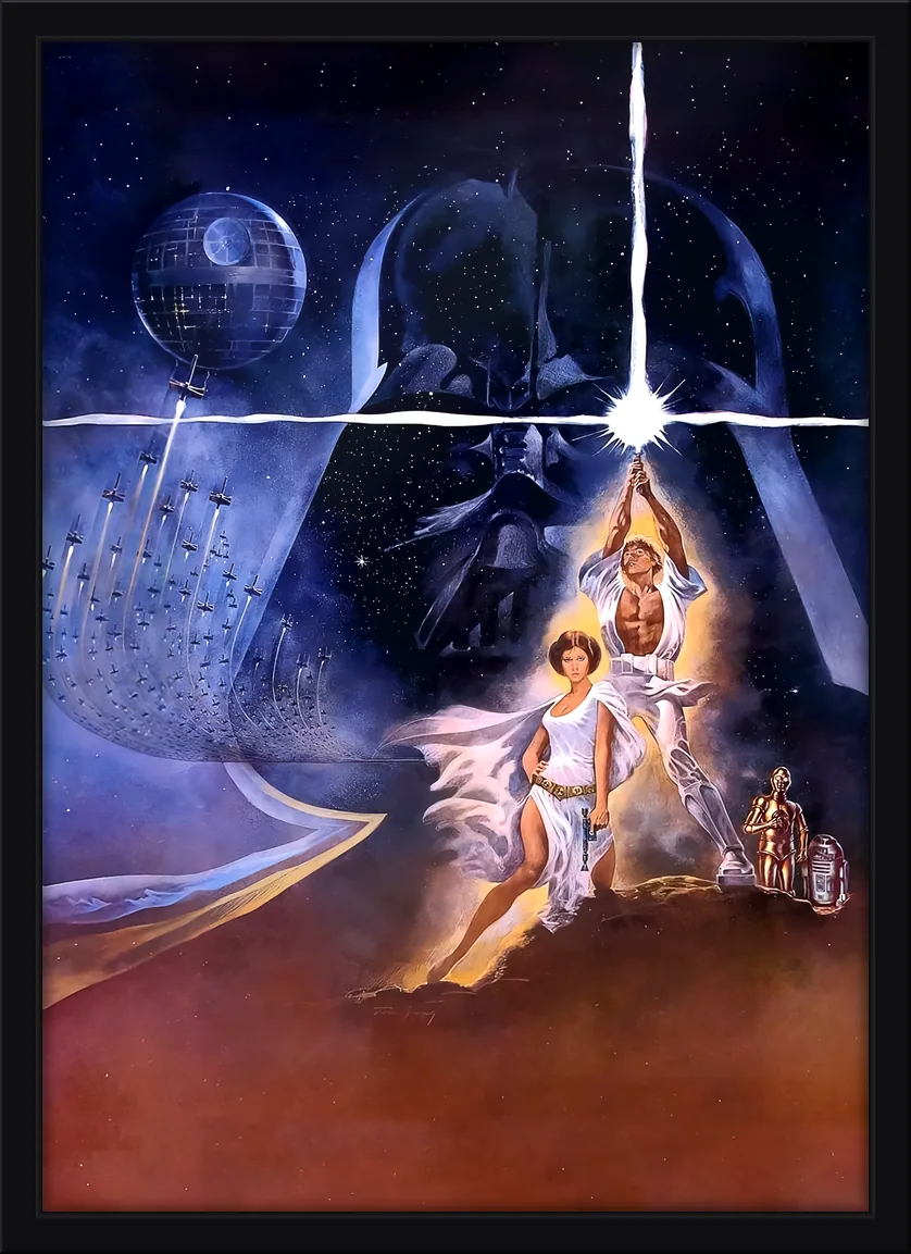 Quadro decorativo pôster clássico de Star Wars com a Estrela da Morte ao fundo